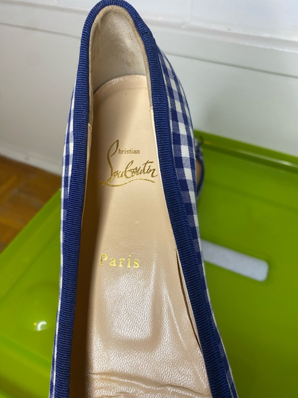 Christian Louboutin Blue and White Gingham Ballet Flats - Picture 7 of 11